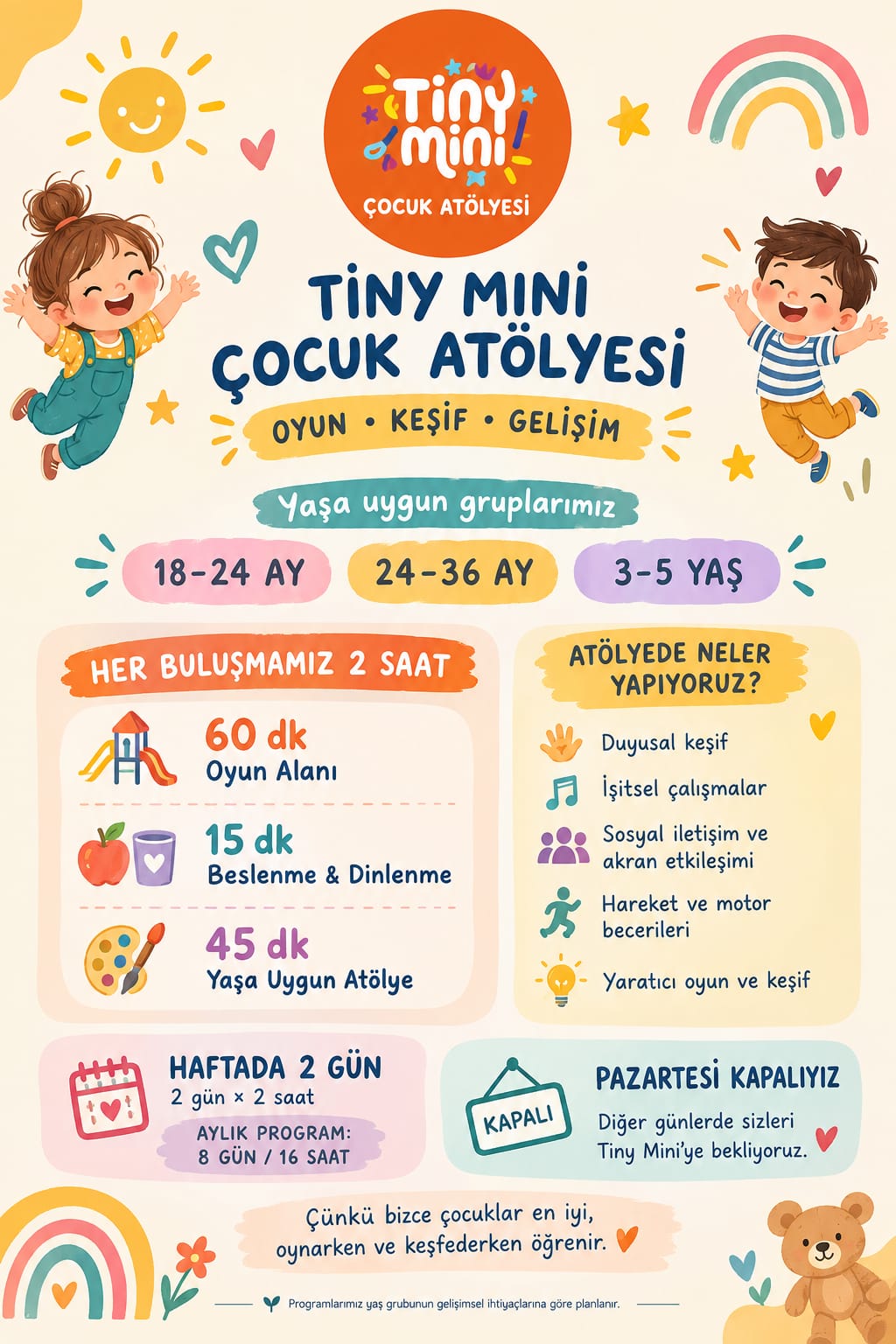 Tiny Mini programının yaş gruplarını ve iki saatlik akışı anlatan afiş